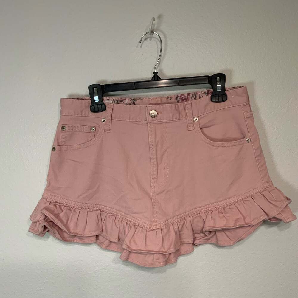 Gap x LoveShackFancy Pink Denim Ruffle Hem Mini Skirt Size 29/8